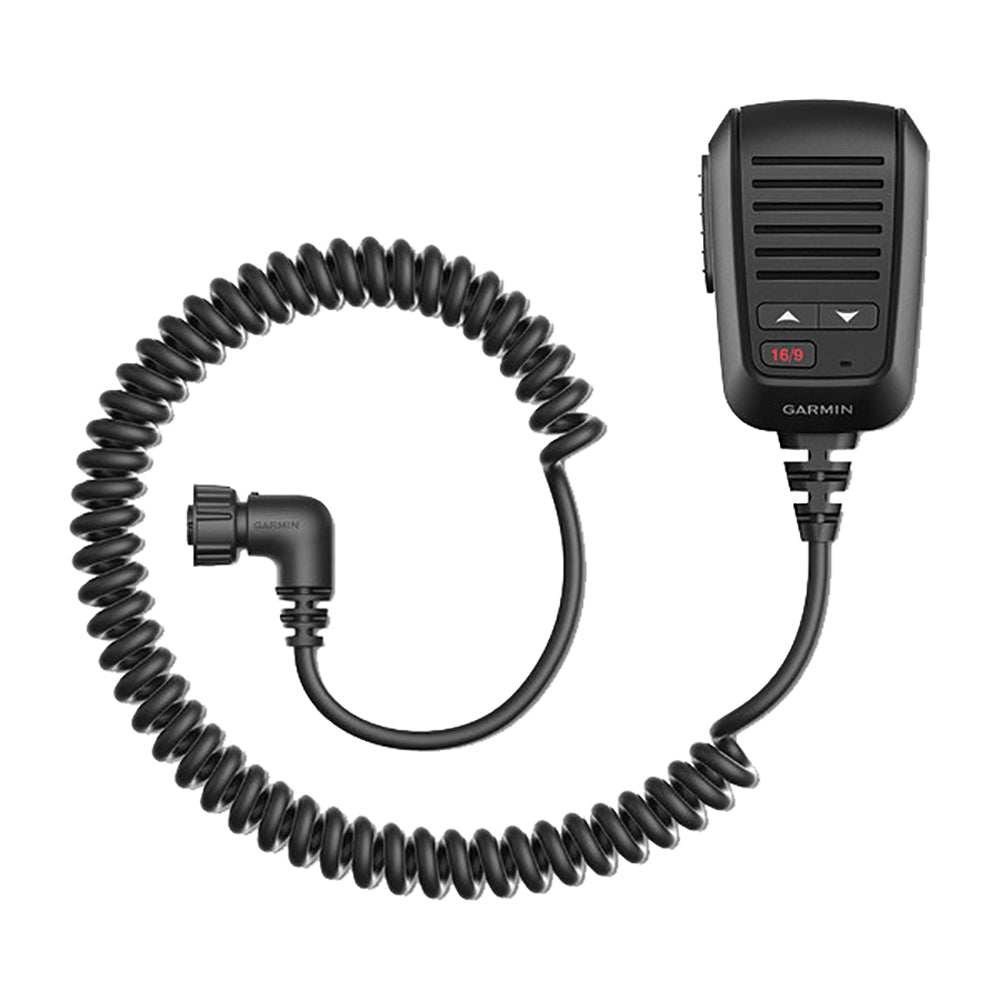 Garmin fist microphone for VHF 210 radio with 12-pin connector and coiled cord