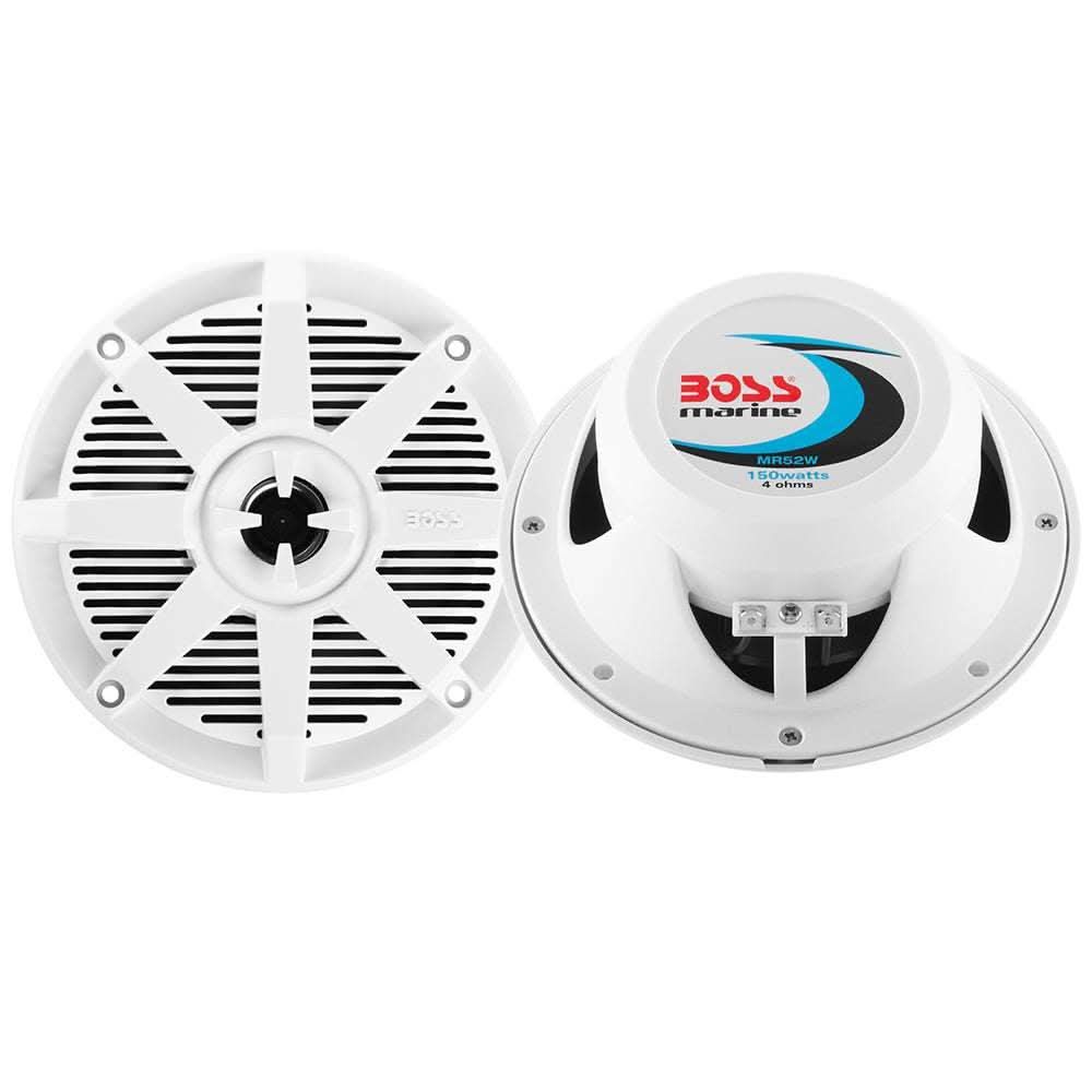 Boss Audio MR52W 5.25 inch white marine 2-way waterproof speakers pair with 150W power and UV protection
