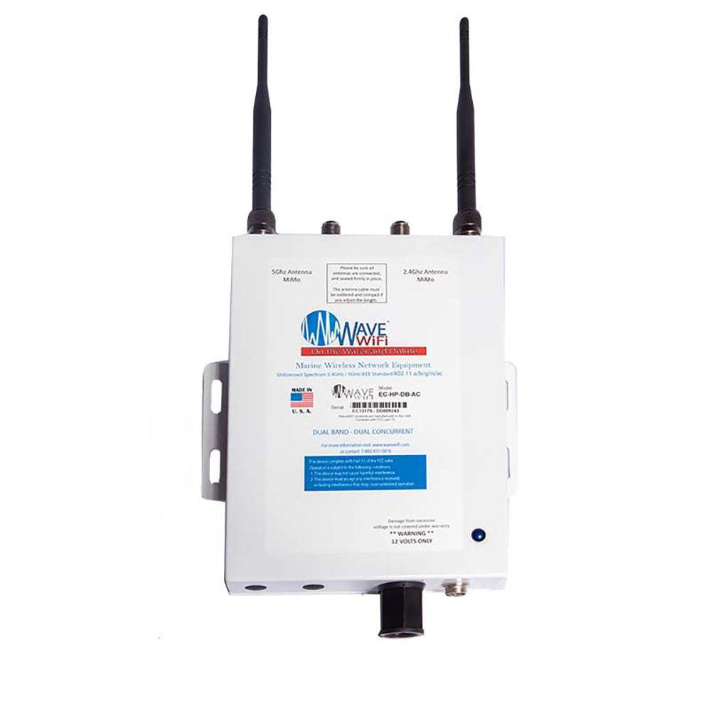 Wave WiFi EC HP Dual-Band AC marine wireless network equipment with dual antennas and weather-resistant enclosure