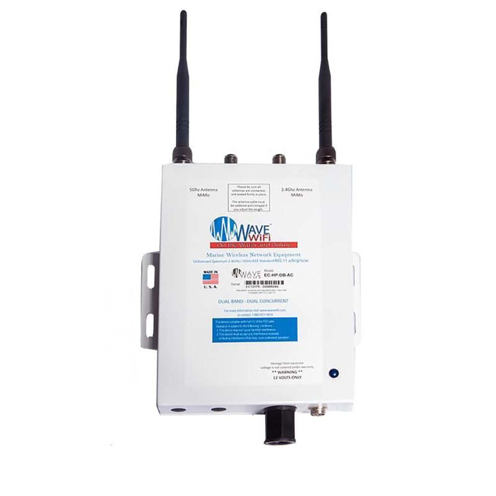 Wave WiFi EC HP Dual-Band AC marine wireless network equipment with dual antennas and weather-resistant enclosure