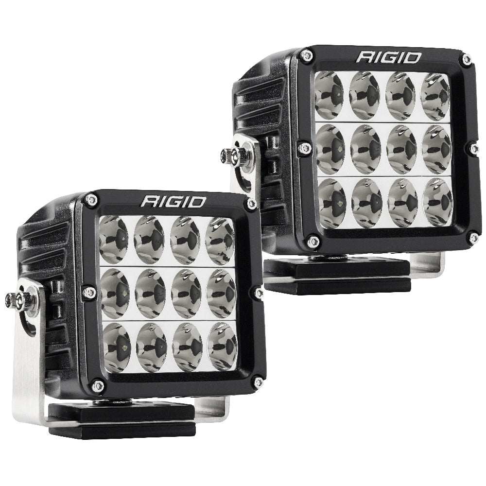 Pair of Rigid Industries D-XL PRO black driving LED lights with 12 LEDs and polycarbonate lenses