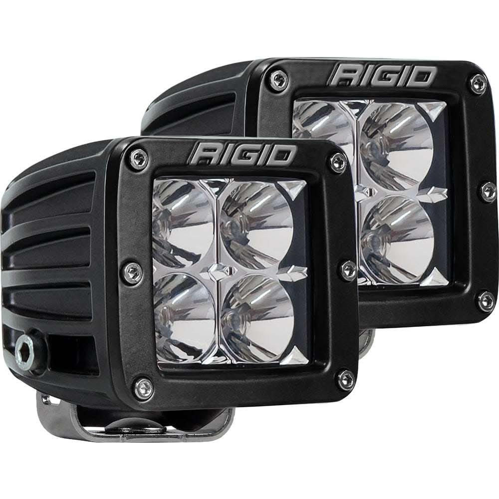 Rigid Industries D-Series PRO Hybrid-Flood LED pair in black with hybrid optics and durable housing