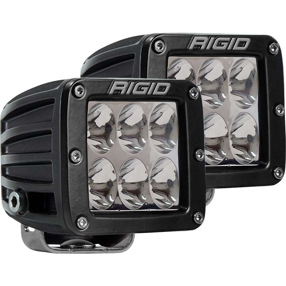 Pair of black Rigid Industries D-Series PRO Specter-Driving LED lights with six LEDs each and durable cast aluminum housing