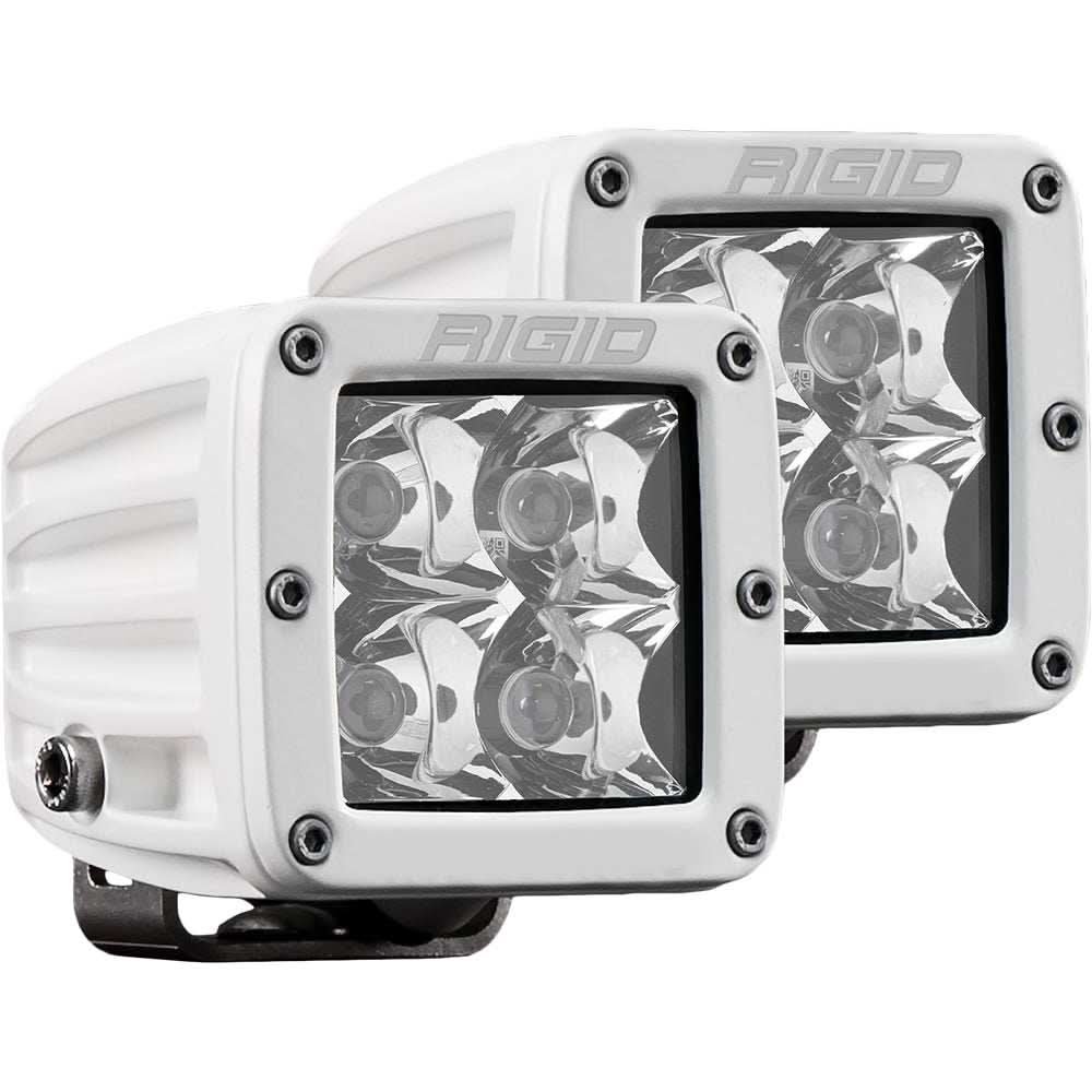 Pair of white Rigid Industries D-Series PRO Hybrid-Spot LED lights with durable housing and high lumen output