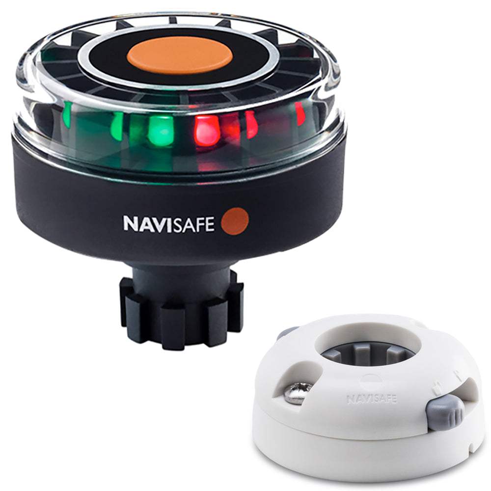 Navisafe Navilight Tricolor 2NM marine navigation light with Navibolt base and horizontal mount in white