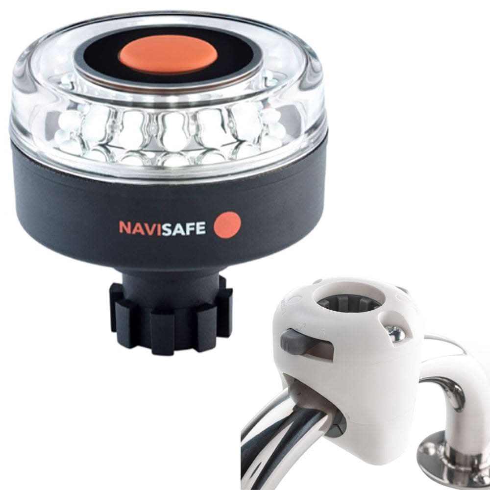 Navisafe Navilight 360° white marine navigation light with Navibolt base and rail mount