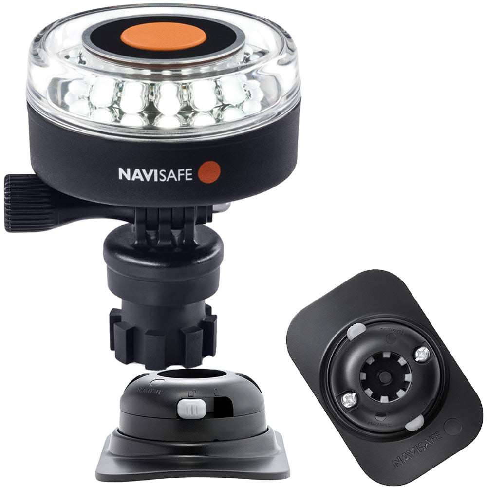 Navisafe Navilight 360° white marine safety light with Navimount base and RIB mount in black