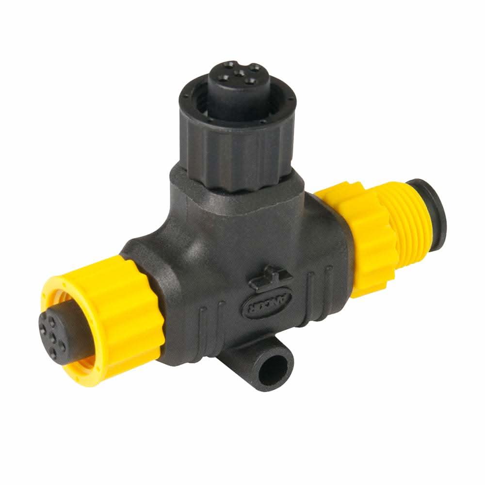 Ancor NMEA 2000 single tee connector with yellow color-coded ends for easy installation and NMEA 2000 approval