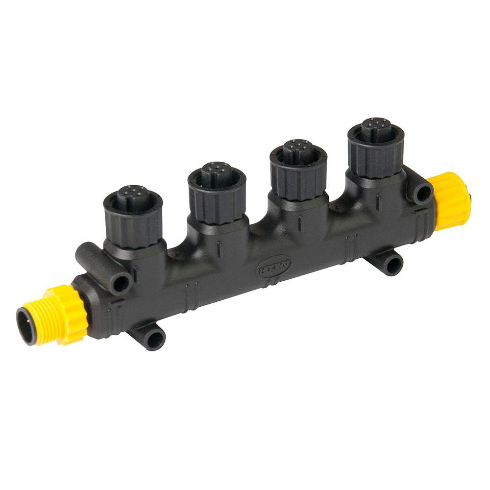 Ancor NMEA 2000 Four Way Tee Connector with yellow color-coded couplers for easy network installation
