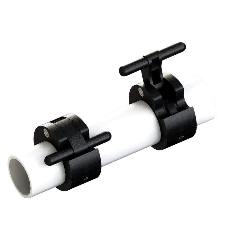 Folding Halyard Line Retainer clamp-on cleats for telescoping outrigger poles in black nylon and stainless steel