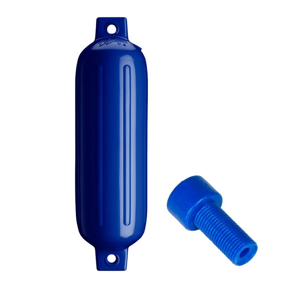 Polyform G-3 Twin Eye Fender 5.5x19 inch cobalt blue boat fender with air adapter and reinforced ropeholds