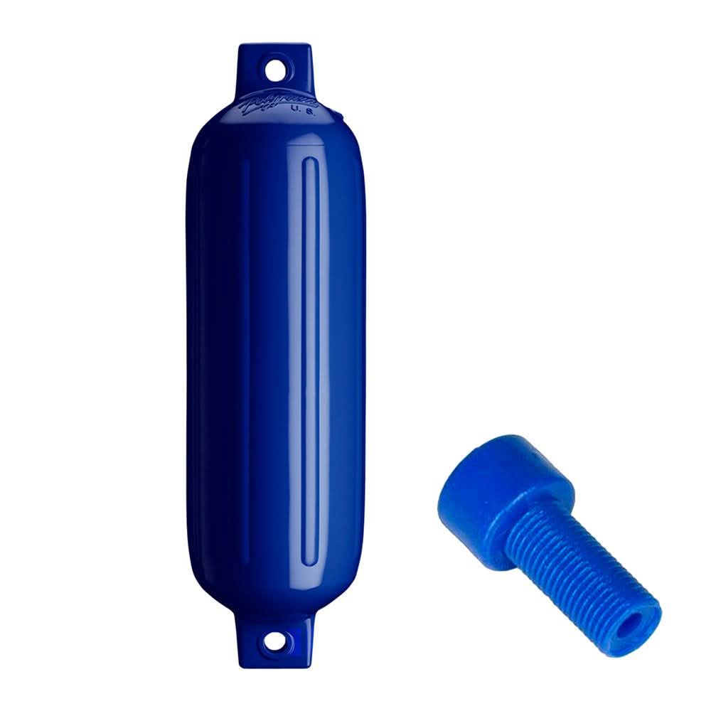Polyform G-4 Twin Eye Fender in cobalt blue with air adapter, 6.5x22 inches, durable boat fender for 20-30 ft boats
