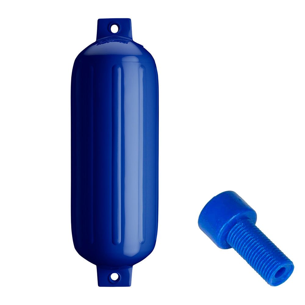 Polyform G-5 cobalt blue twin eye boat fender with air adapter, 8.8x26.8 inches, durable with reinforced ropeholds