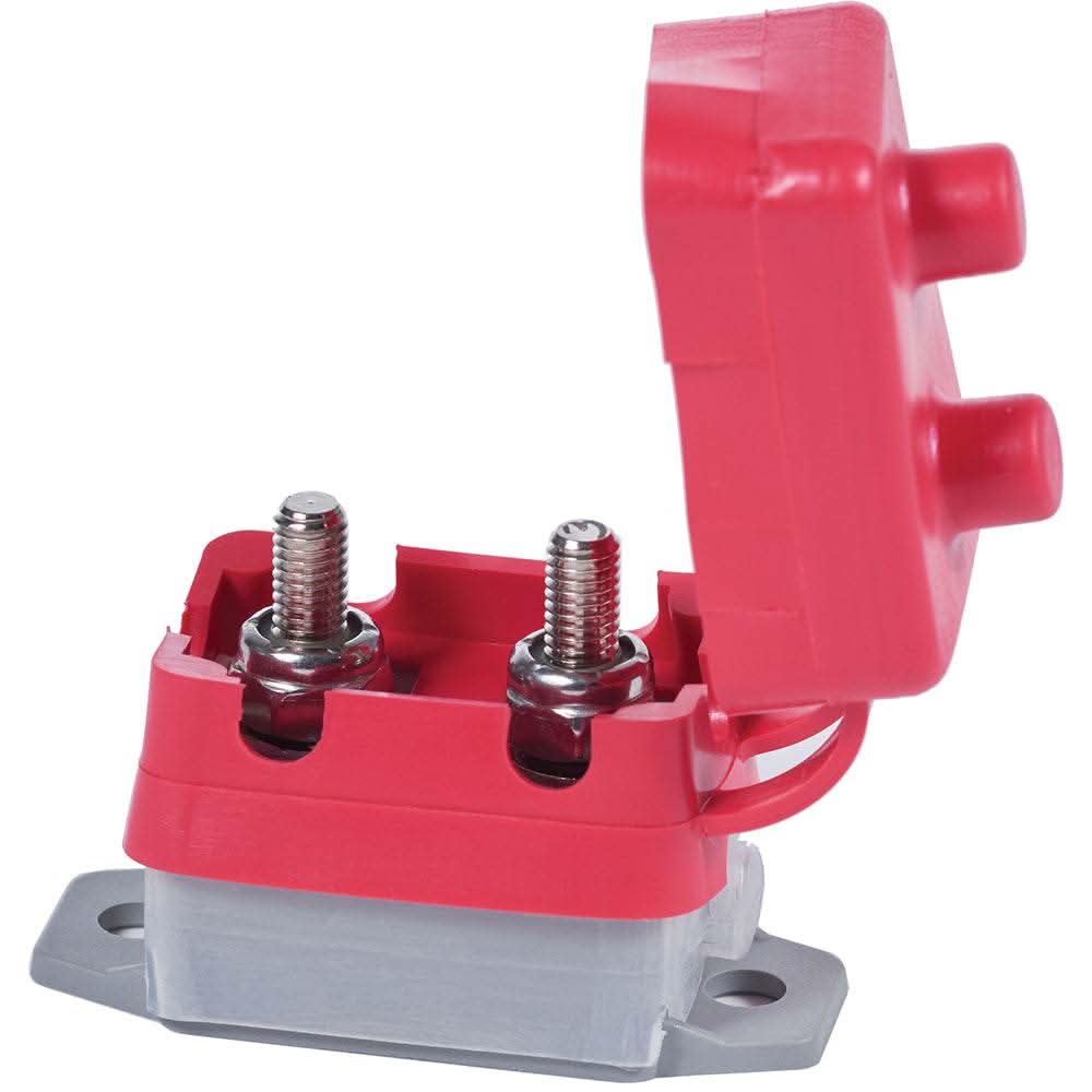 Blue Sea 7155 Short Stop Circuit Breaker 30A with red water-resistant boot and screw terminals
