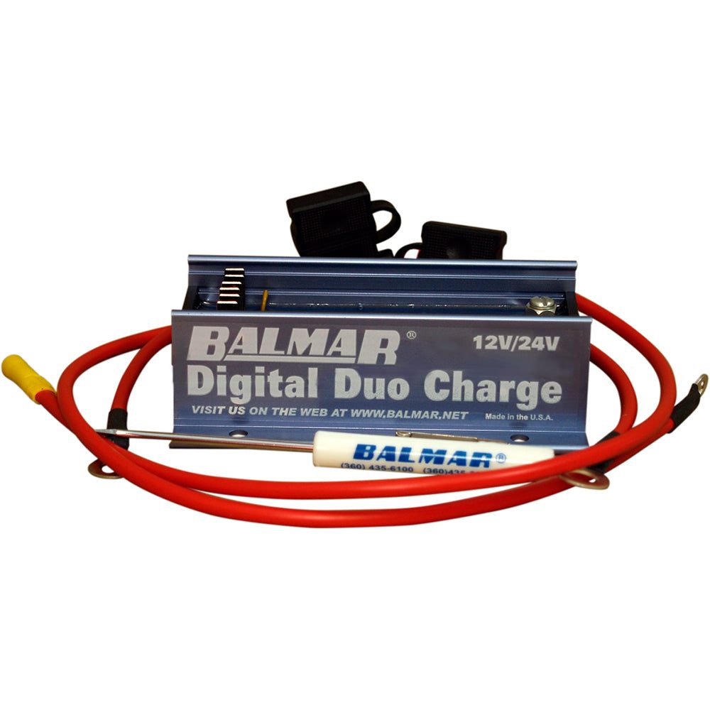 Balmar Digital Duo Charge 12/24V battery combiner with red cables for multi-bank charging systems