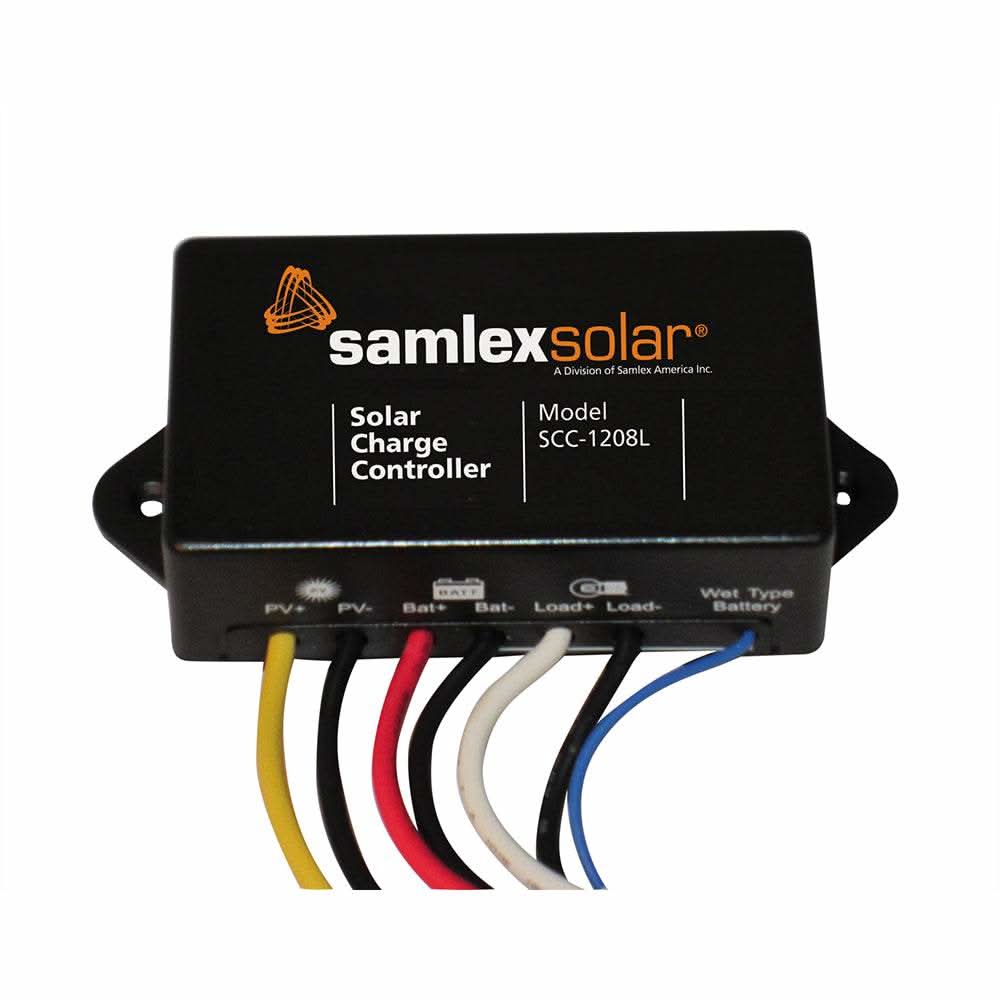 Samlex Charge Controller SCC-1208L 12V 8A solar battery regulator with weatherproof design and multiple wire connections