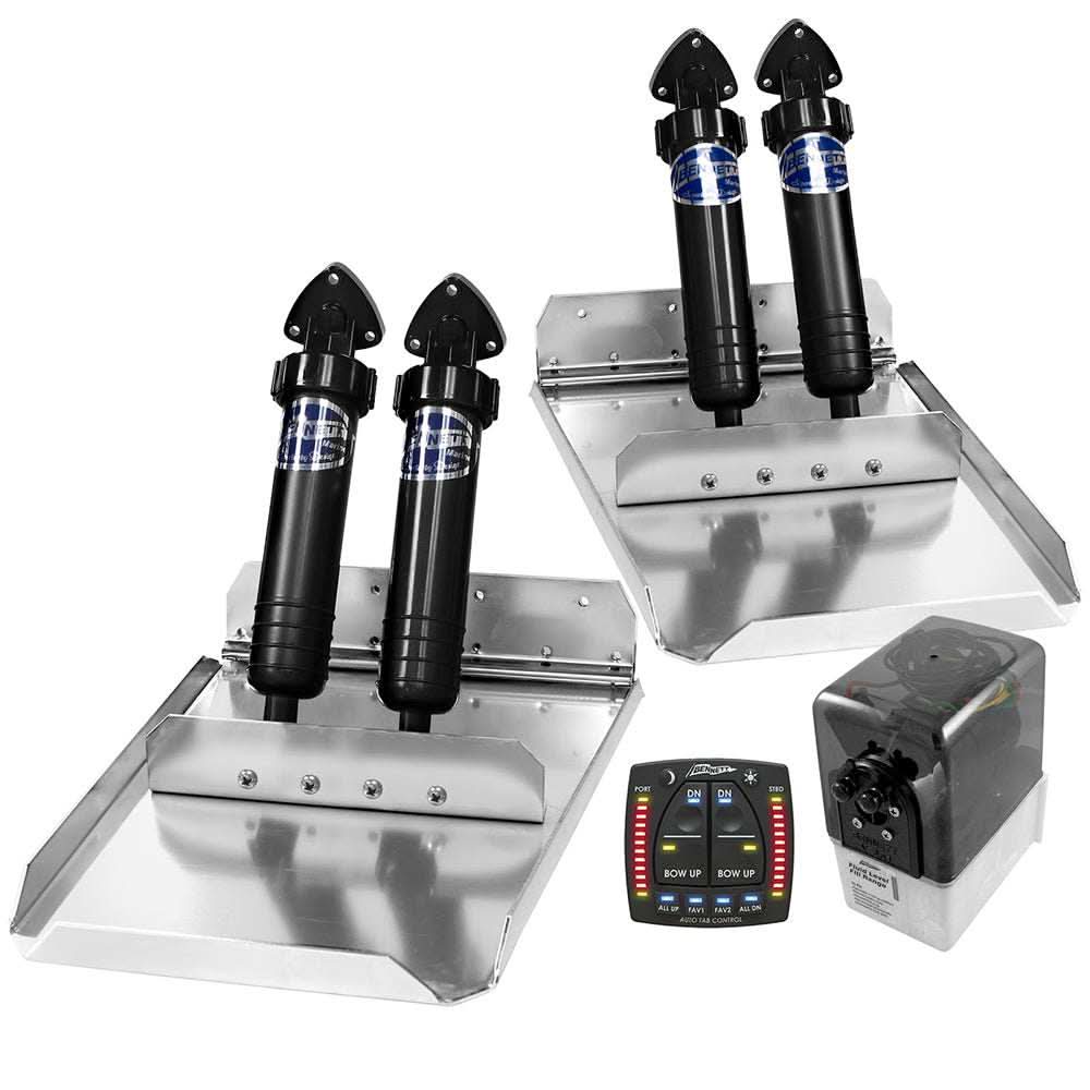 Bennett ST16ATP Performance Sport Tab System with Auto Trim Pro featuring stainless steel tabs, hydraulic actuators, control unit, and power unit for improved boat performance