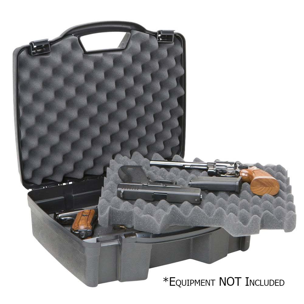 Plano Protector Series four-pistol case with high-density foam and padlock tabs, black molded handle.