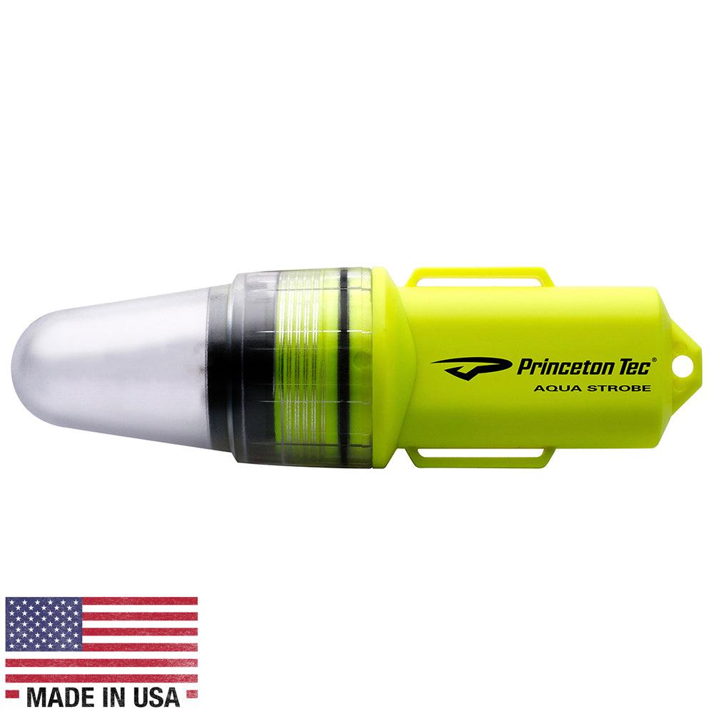Princeton Tec Aqua Strobe LED neon yellow waterproof safety light with buoyant cone and AA battery powered