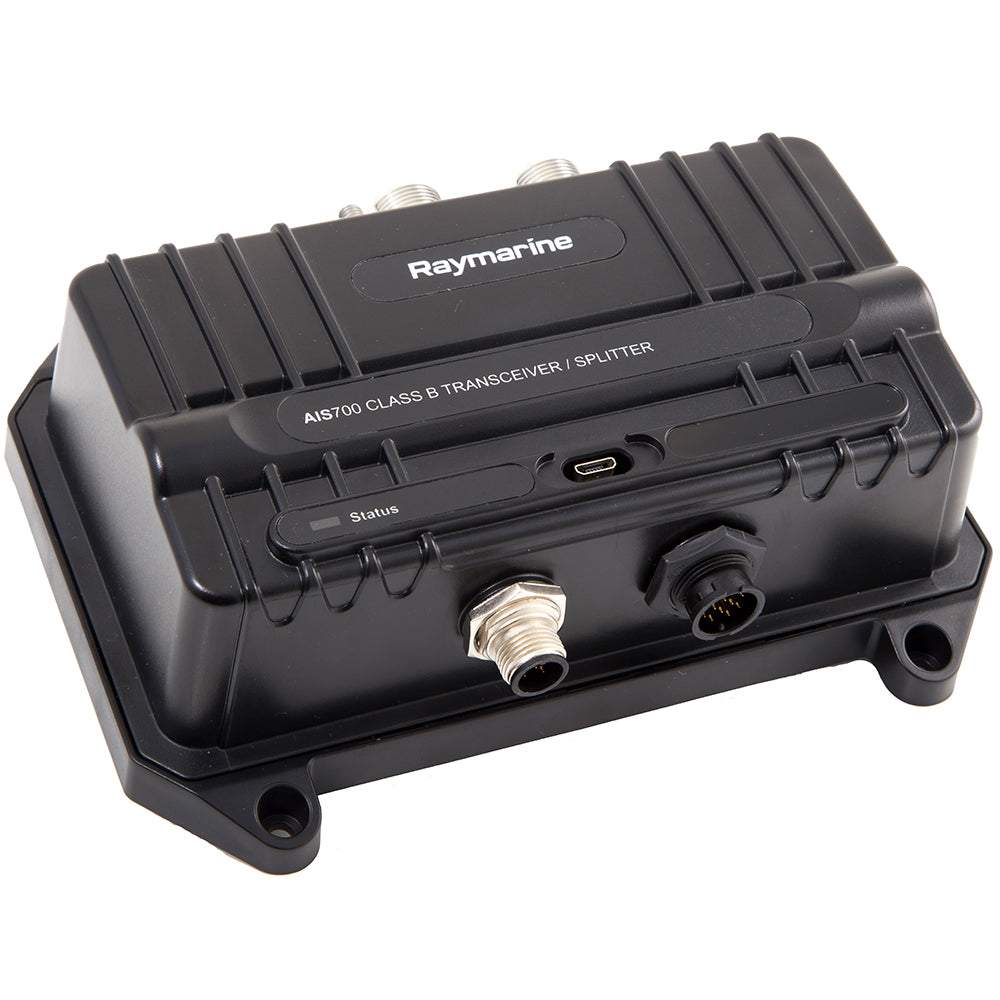 Raymarine AIS700 Class B AIS transceiver with antenna splitter black device close-up
