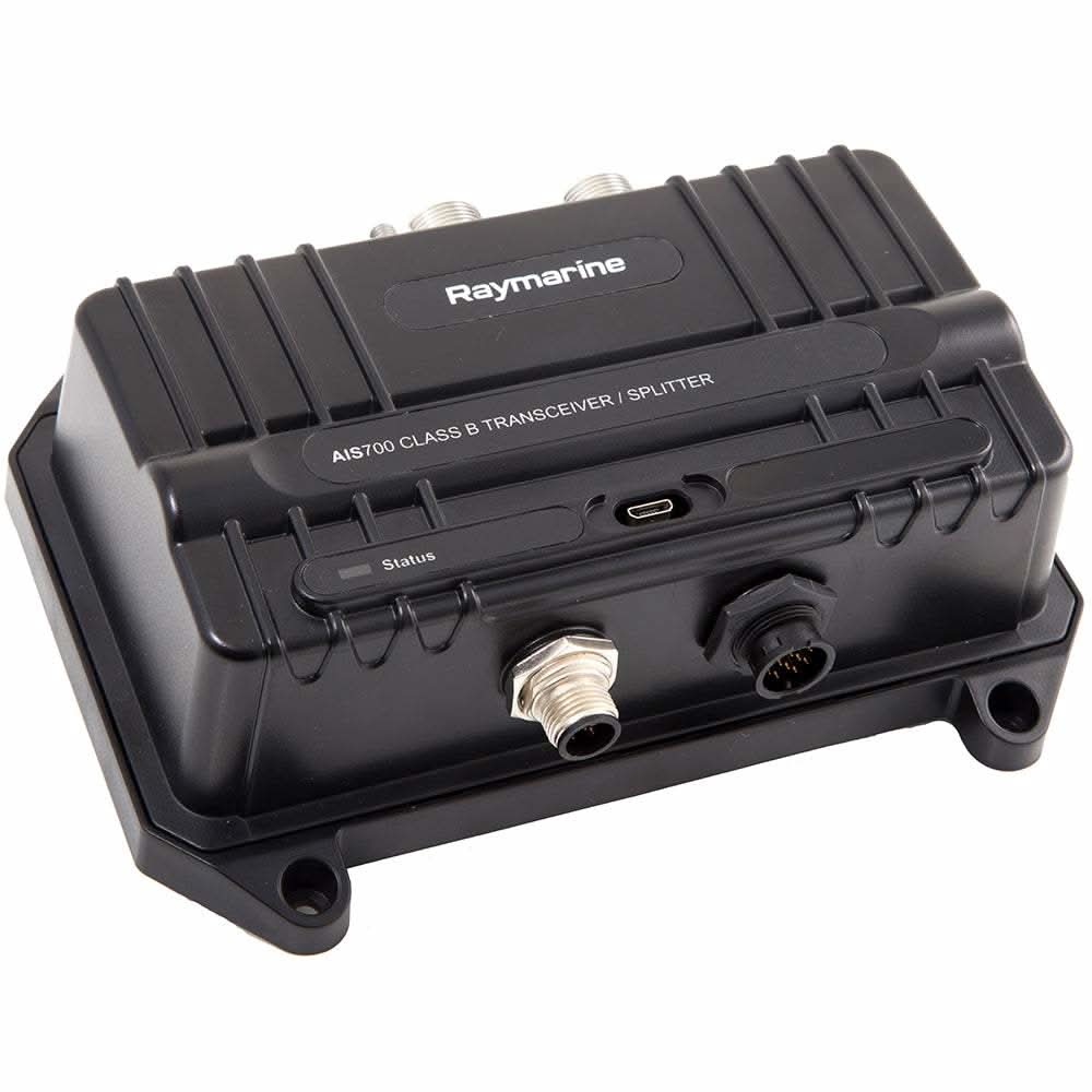 Raymarine AIS700 Class B AIS transceiver with antenna splitter for marine navigation and safety
