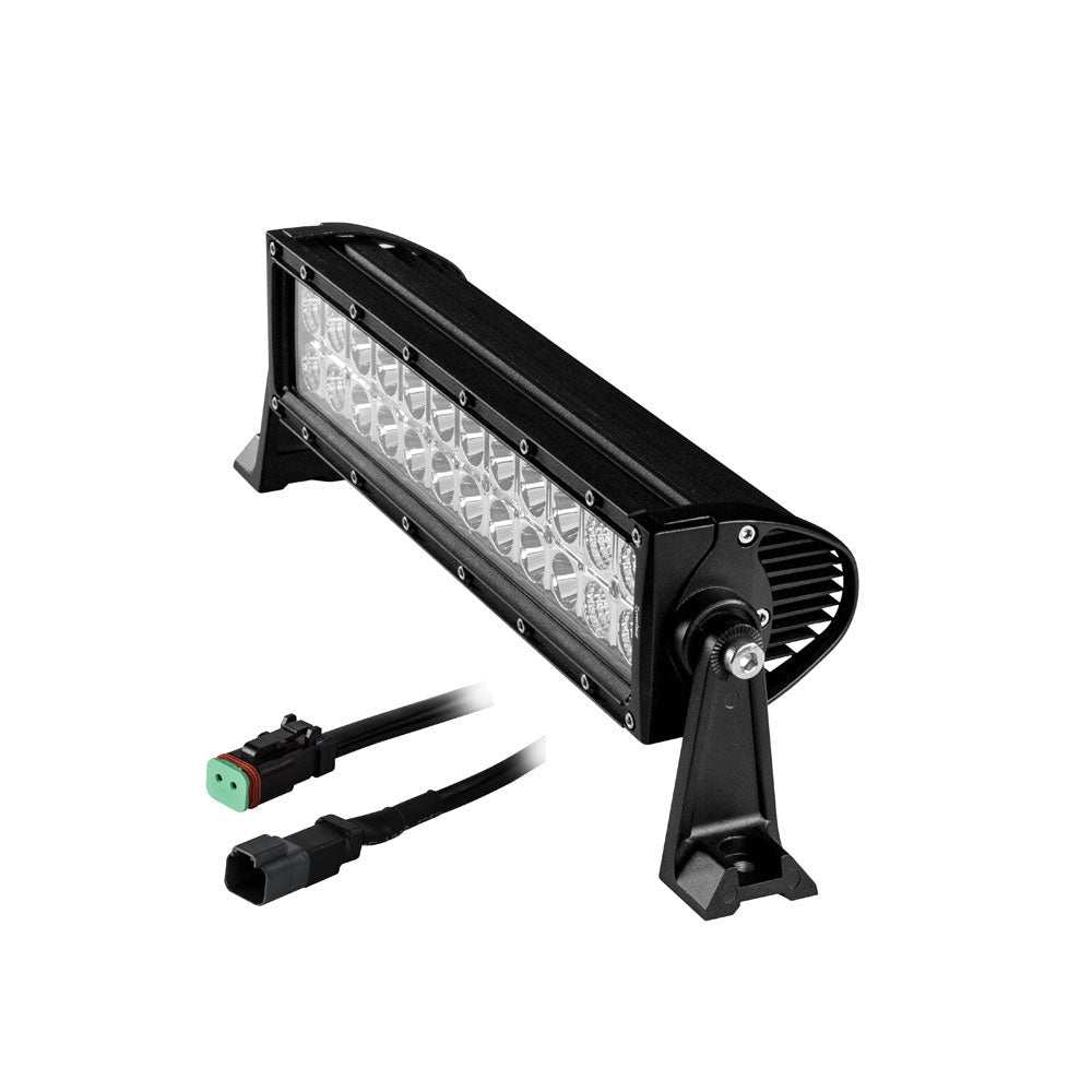 14-inch HEISE dual row LED light bar with black die-cast aluminum housing and integrated wiring harness