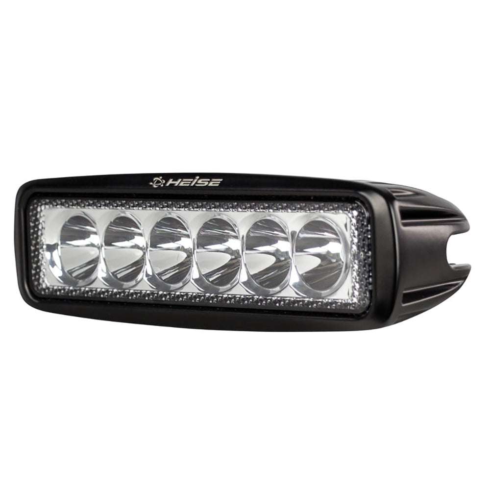 HEISE 6 LED single row driving light with black die-cast aluminum housing and 1440 lumens output