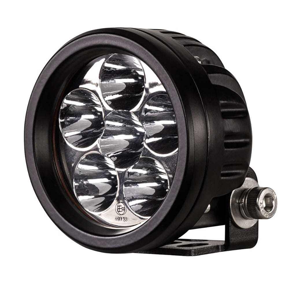 HEISE Round 3.5-inch LED driving light with 18W OSRAM LEDs, 6000K color temperature, black die-cast aluminum housing, and IP67 rating