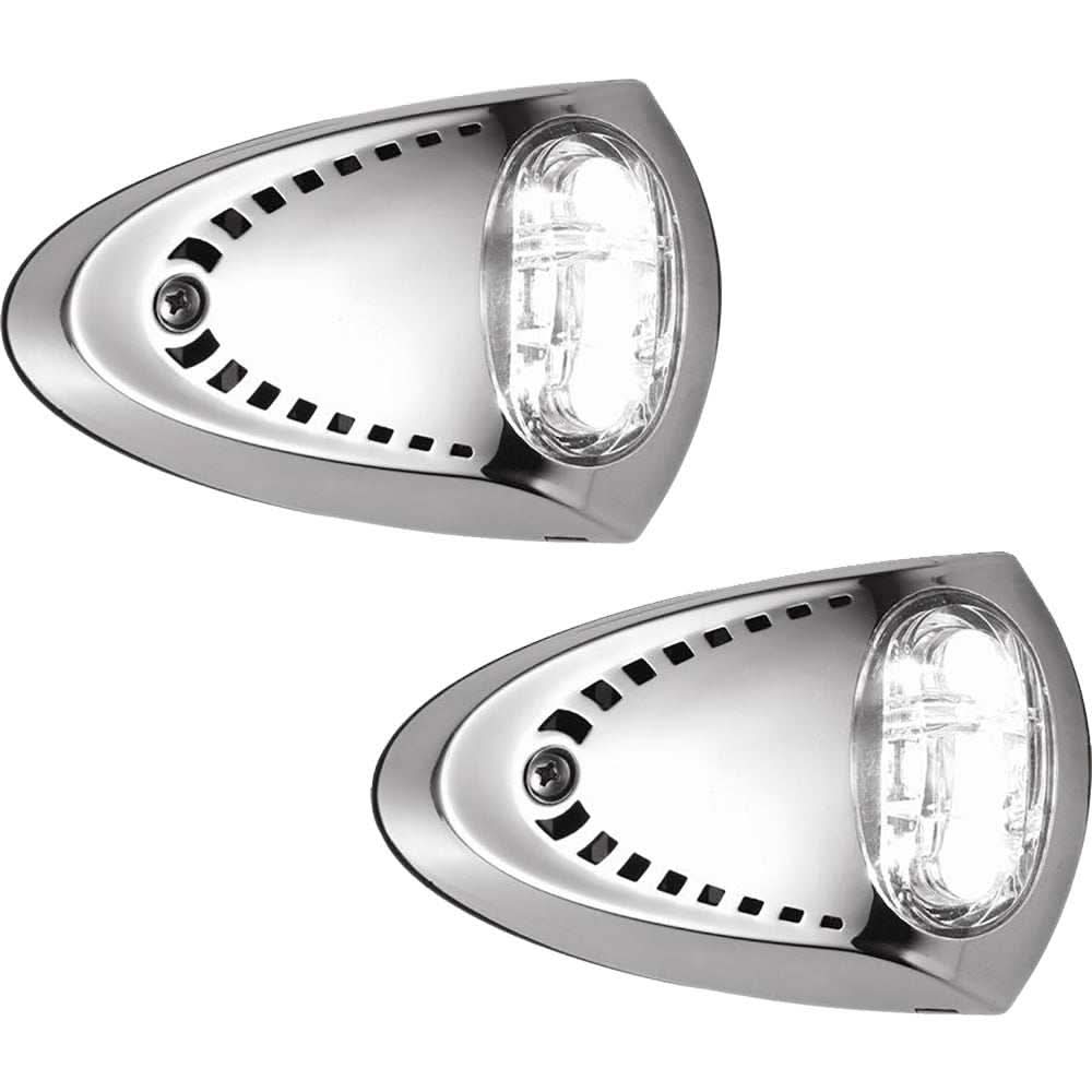 Pair of Attwood LED Docking Lights in stainless steel with broad beam and surface mount design