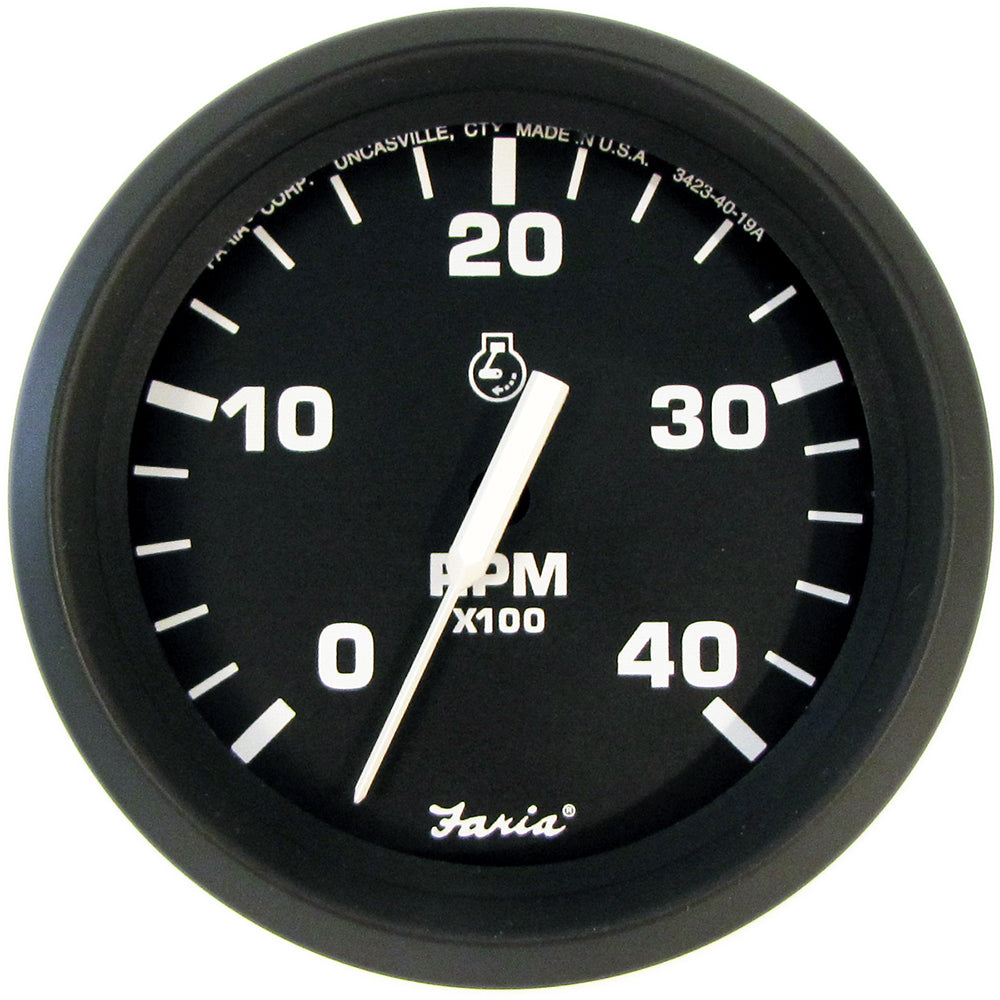 Faria 4" Tachometer Euro Style Black w/White Letters 4000RPM Diesel Mechanical Take Off & Variable Ratio Alt. - TD9122