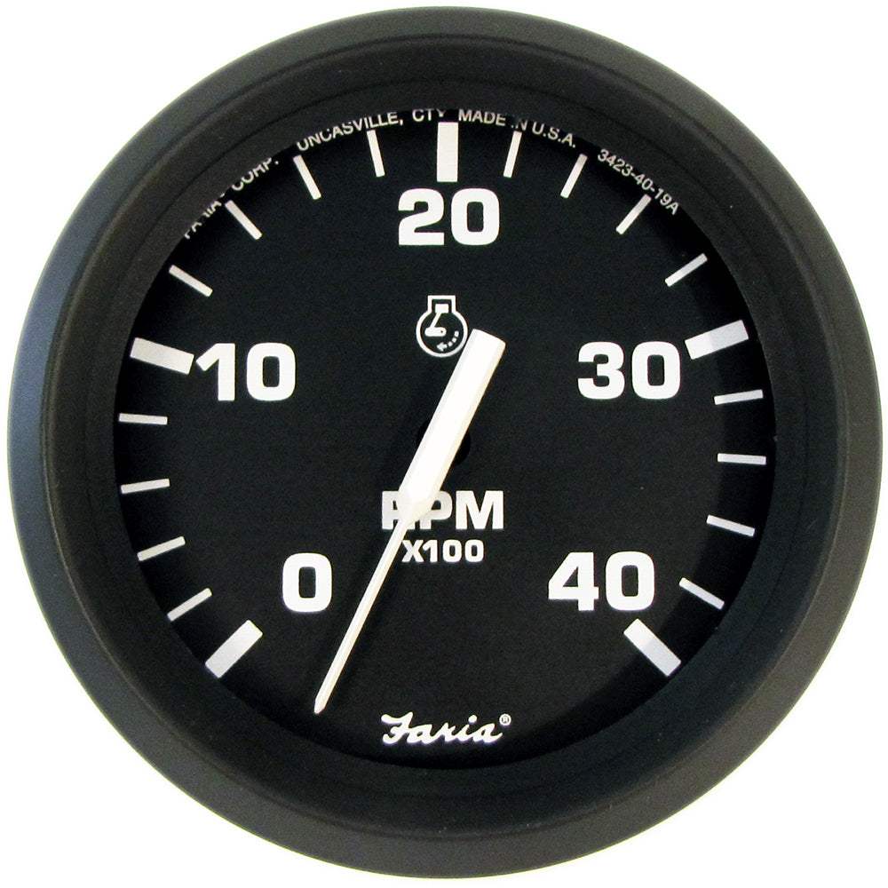 Faria 4" Tachometer Euro Style Black w/White Letters 4000RPM Diesel Mechanical Take Off & Variable Ratio Alt. - TD9122