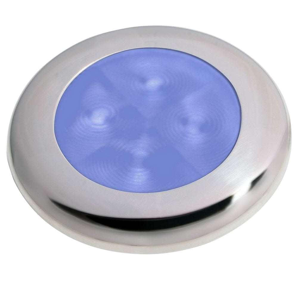 Hella Marine polished stainless steel rim blue LED courtesy lamp with UV resistant lens and 12V/24V operation