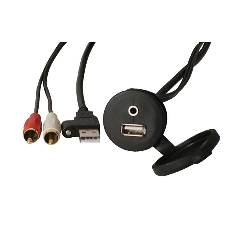 FUSION MS-CBUUSB3.5 panel mount USB and 3.5mm headphone jack with 2m extension cable and protective rubber cap