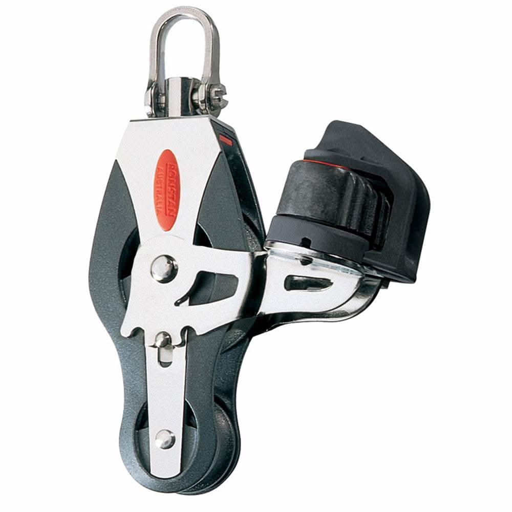 Ronstan Series 40 ball bearing block with fiddle cleat and captive lock universal head for sailing rigging systems