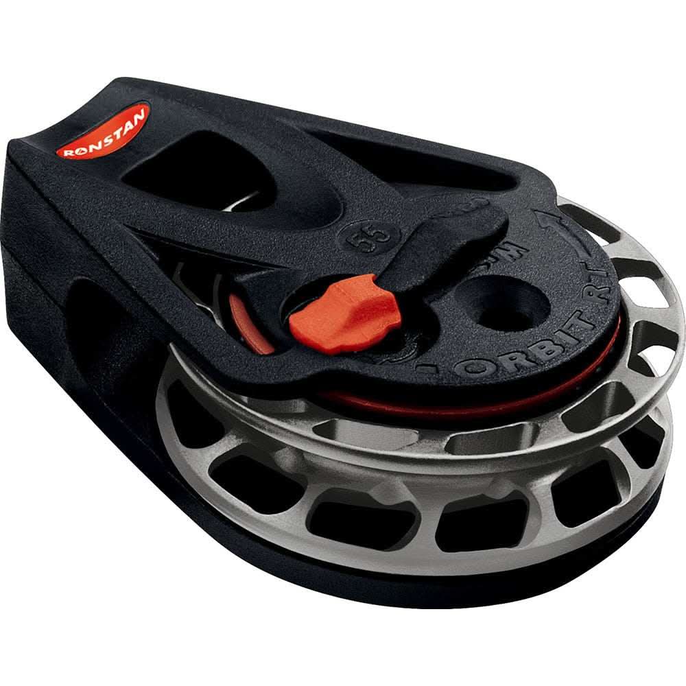 Ronstan Series 55 ratchet mount orbit block with anodized aluminium sheave and anti-clockwise cheek rotation