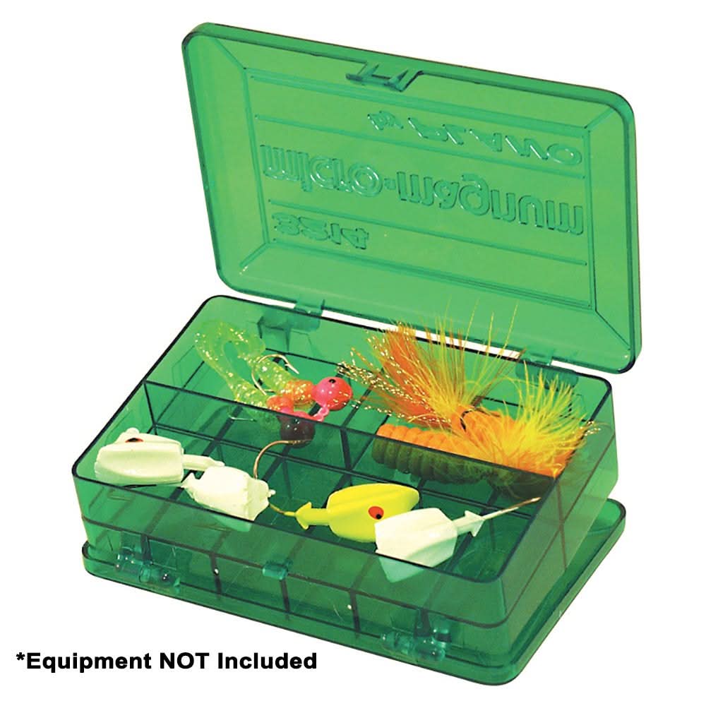 Plano Pocket Tackle Organizer in green with 14 compartments and double-sided storage for small fishing baits.