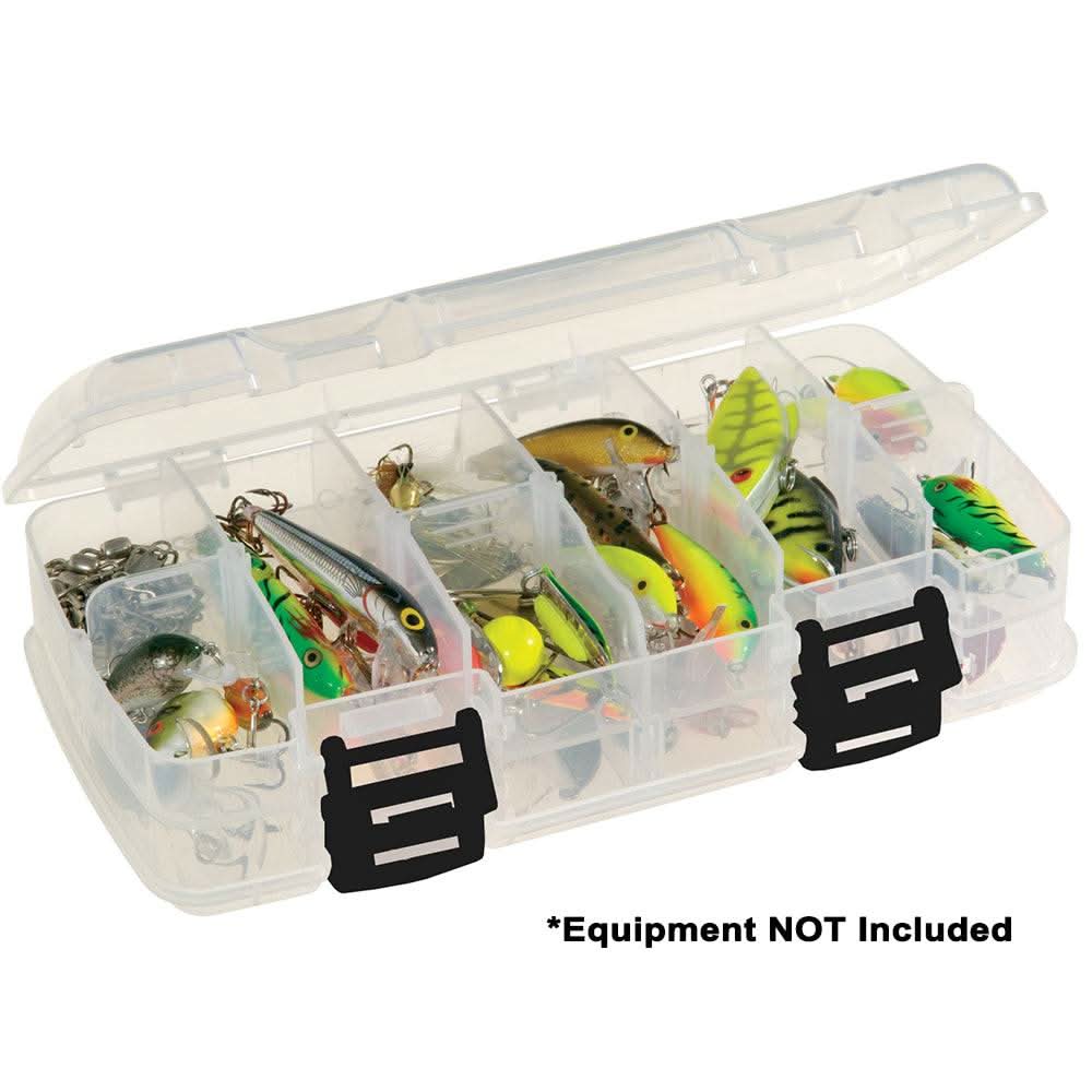 Plano Adjustable Double-Sided Stowaway clear storage box with adjustable compartments for fishing gear organization