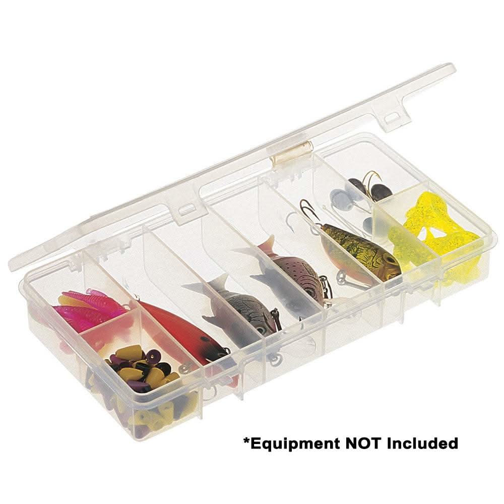 Plano Eight-Compartment Stowaway 3400 clear tackle box with transparent lid and fixed compartments for small fishing gear