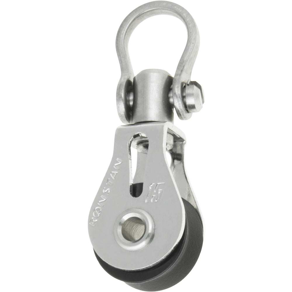 Ronstan Series 15 ball bearing utility block with swivel shackle head, stainless steel and acetal sheave pulley for sailing applications