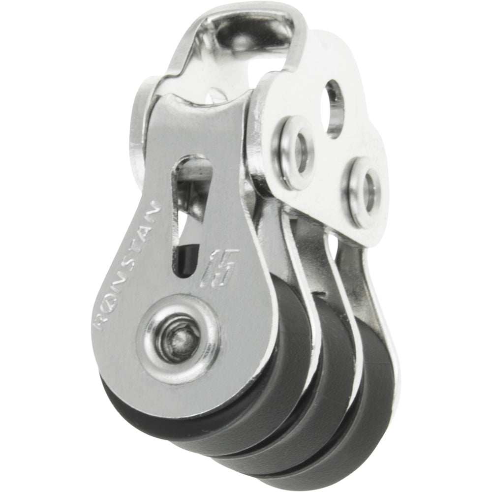 Ronstan Series 15 triple ball bearing block with stainless steel cheeks and acetal sheaves for sailing control lines