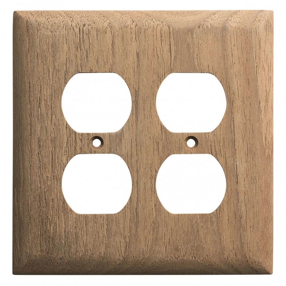 Whitecap Teak wooden 2-duplex receptacle cover plate with natural wood grain finish
