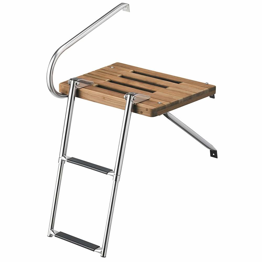 Whitecap teak swim platform with 2-step telescoping stainless steel ladder for boats with outboard motors