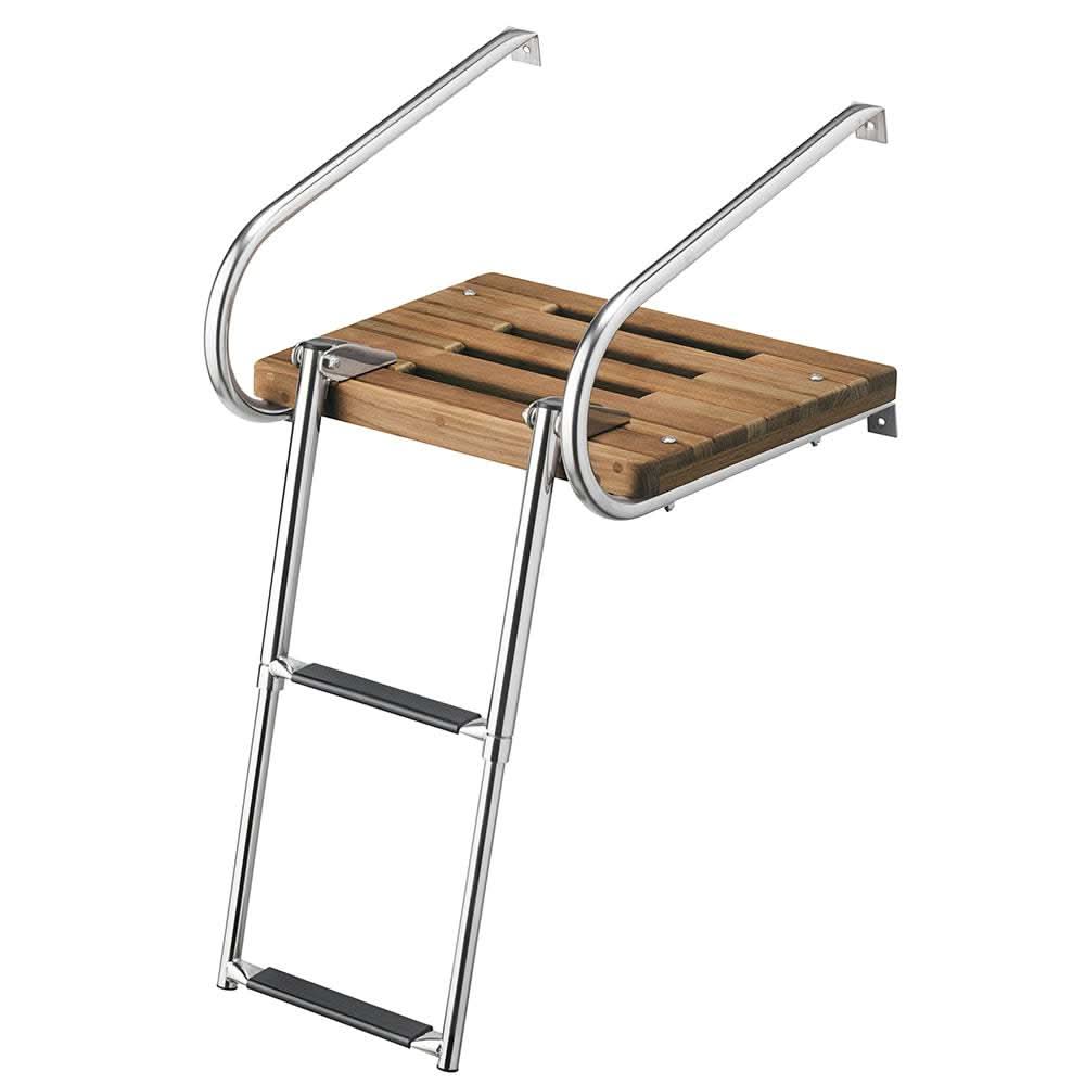 Whitecap teak swim platform with 2-step telescoping ladder and stainless steel hardware for boats with inboard/outboard motors
