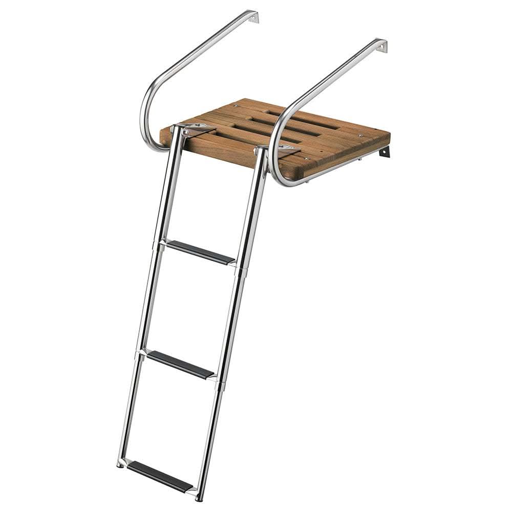 Whitecap teak swim platform with 3-step stainless steel telescoping ladder for inboard/outboard boats