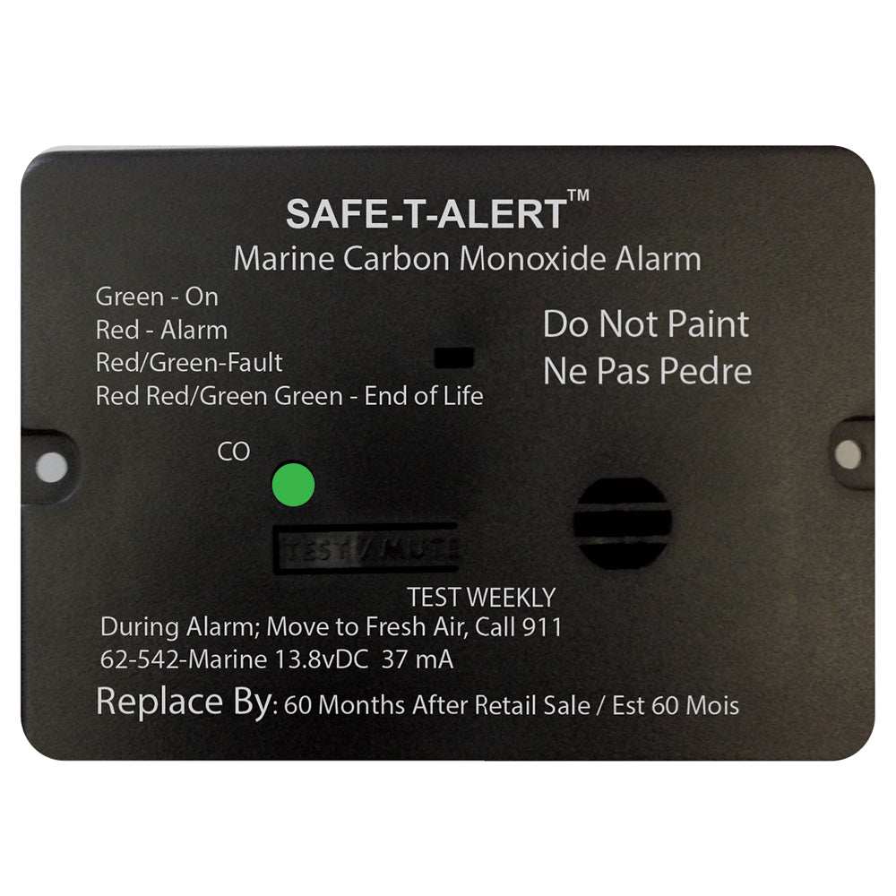 Safe-T-Alert 62 Series flush mount marine carbon monoxide alarm with relay, 12V, black compact design