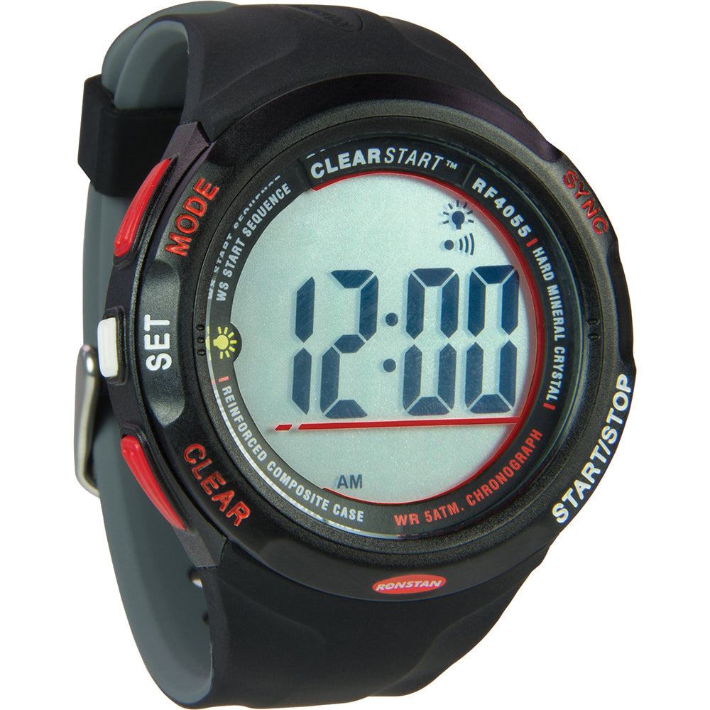 Ronstan RF4055 ClearStart 50mm sailing watch with digital display, black and grey design, and race timer functions