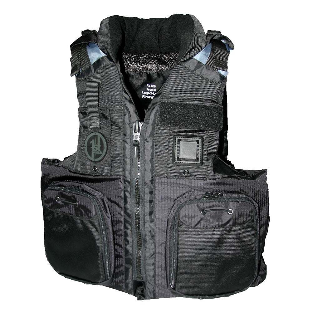 First Watch AV-800 Pro black USCG Type III 4-pocket vest L/XL with fleece collar and ventilation port