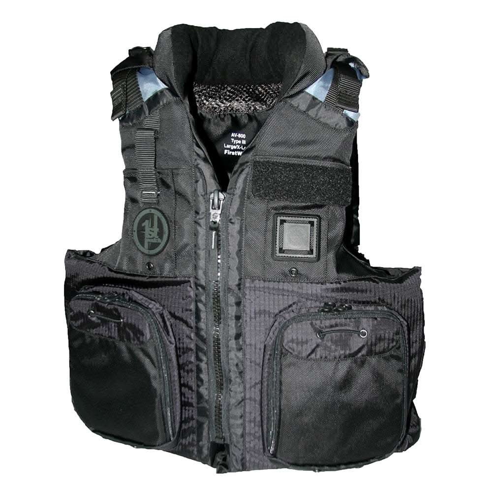 First Watch AV-800 Pro black USCG Type III 4-pocket vest L/XL with fleece collar and ventilation port