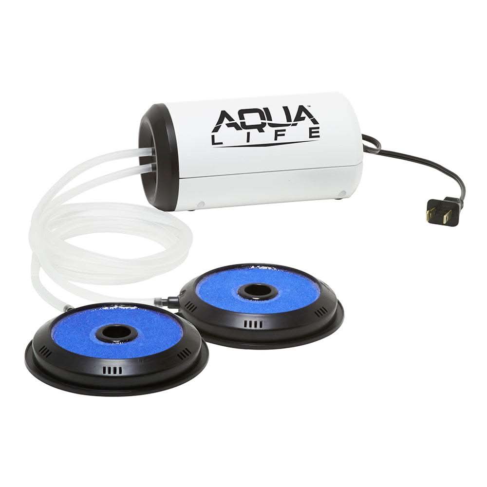 Frabill Aqua-Life Aerator dual output 110V with micro-bubble oxygen diffuser and air stones for livewell aeration up to 100 gallons