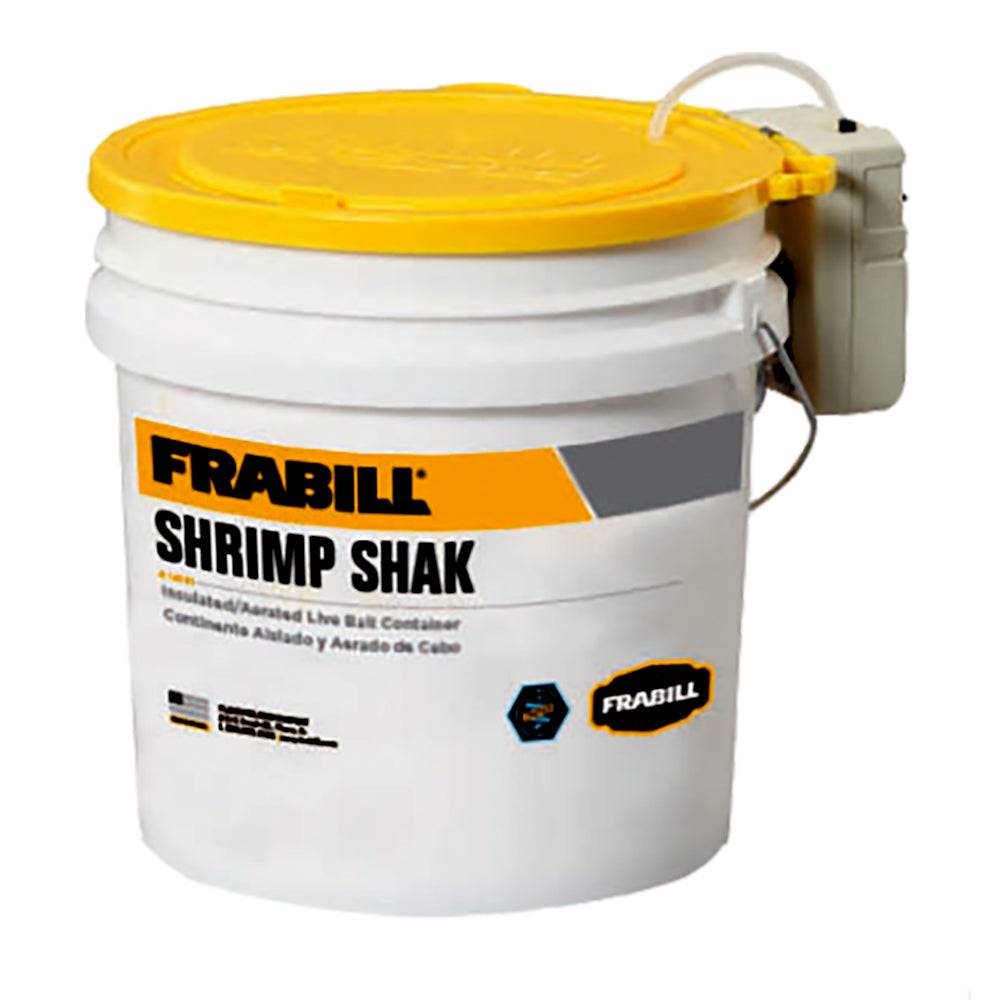 Frabill Shrimp Shak Bait Holder 4.25 gallon insulated bucket with aerator and yellow lid